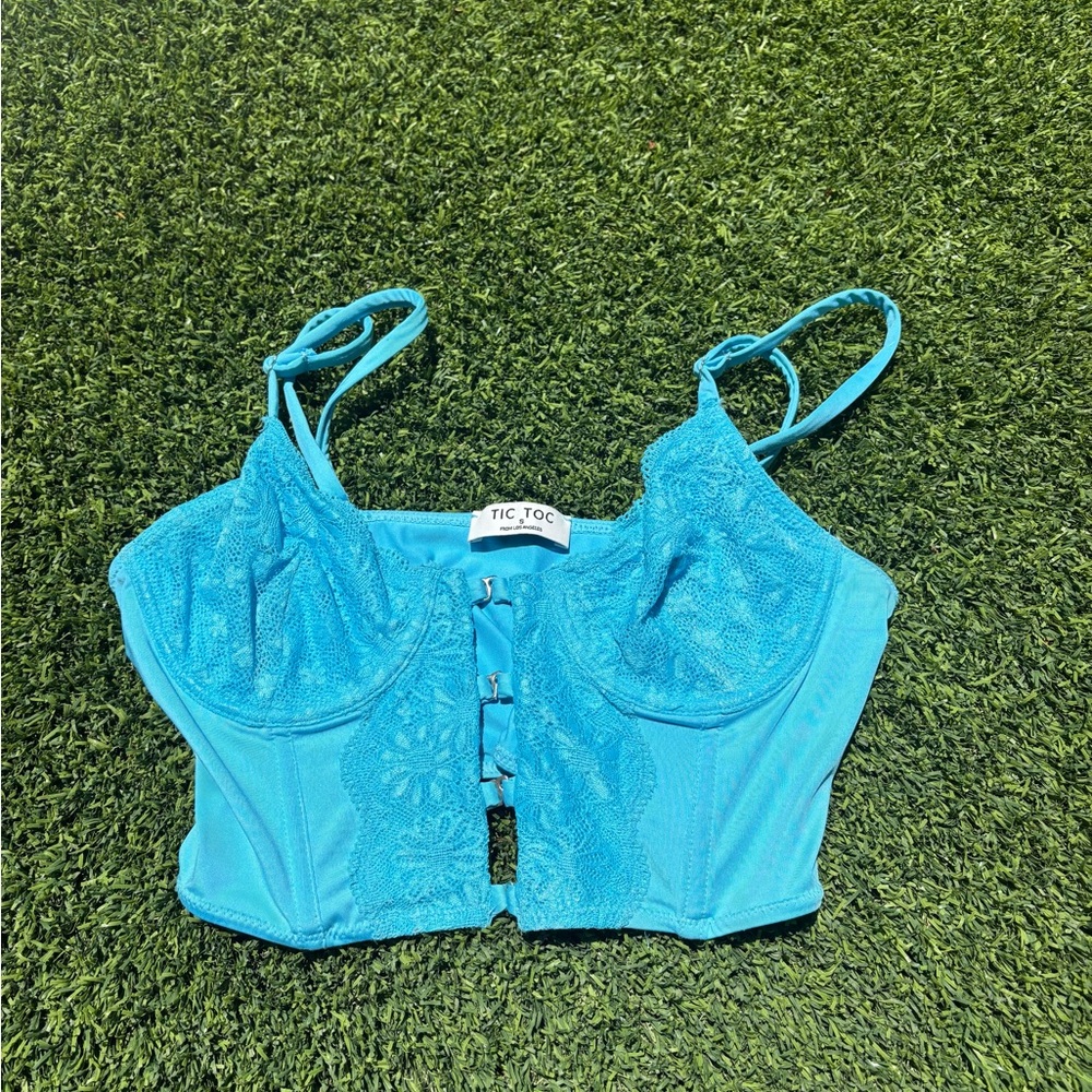 Tic Toc Blue Lace Crop Top